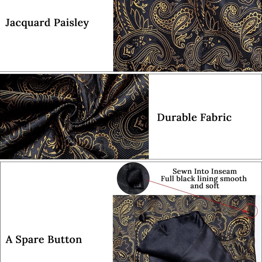 New Paisley Suit Vest Silk Jacquard Waistcoat 7PCS for Tuxedo wedding party - Picture 4 of 6